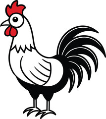 A Colorful Cute Rooster vector design, Cute Rooster silhouette vector illustration, Cute Rooster vector icon
