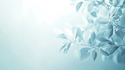 Serene Teal Leaves Branch Soft Light Background