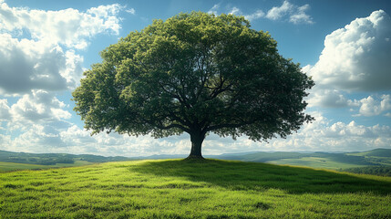 Fototapeta premium A single tree stands in a field against a cloudy sky