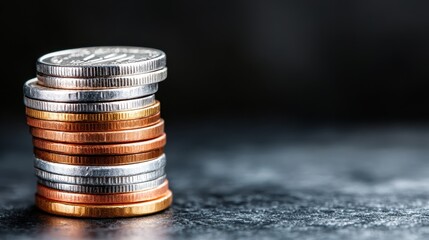 A visually striking image of neatly stacked coins on a dark surface, symbolizing the importance of finance and savings in today's economy and individual lives.