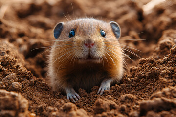 mole is digging in ground, creating cozy home in soil. Its curious expression adds charm to scene