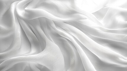 Obraz premium Soft white fabric texture with flowing, smooth folds, creating an elegant, abstract pattern. Perfect for backgrounds, conveying lightness, simplicity, and sophistication
