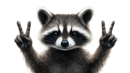Playful Raccoon Making Peace Sign Gesture with Two Fingers While Smiling, Capturing the Fun and Quirky Nature of Wildlife in a Vibrant Illustration