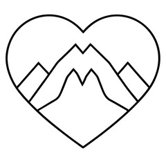 Outline Art Mountain Enclosed by a Heart