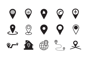 Navigation location map pin set (3 of 6) vector black and white icons