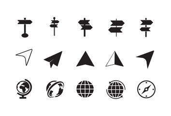 Navigation location map pin set (4 of 6) vector black and white icons