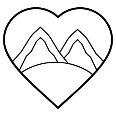 Outline Art Mountain Enclosed by a Heart