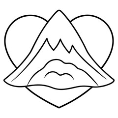Outline Art Mountain Enclosed by a Heart