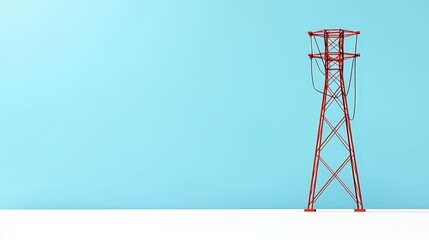 Naklejka premium Red Electrical Tower Against Blue Background with Minimalist Design Elements in View