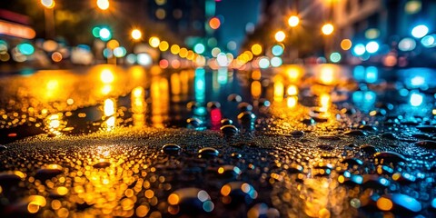 Obraz premium Night Rain: Glistening Water Drops on Dark Asphalt