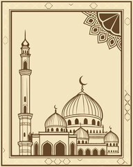 Illustration of Mosque with Arabic Art Frame for Business Use or Islamic Design Project