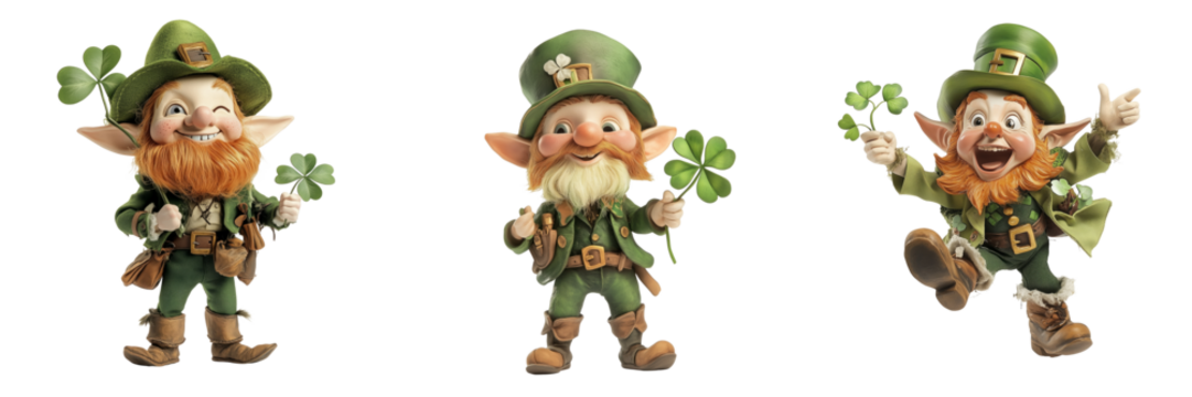 Cheerful leprechauns on a transparent background celebrate st. Patrick's day
