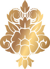 Luxurious golden damask floral ornament contrasting beautifully against a pristine white background, enhancing elegant and sophisticated designs for various creative projects