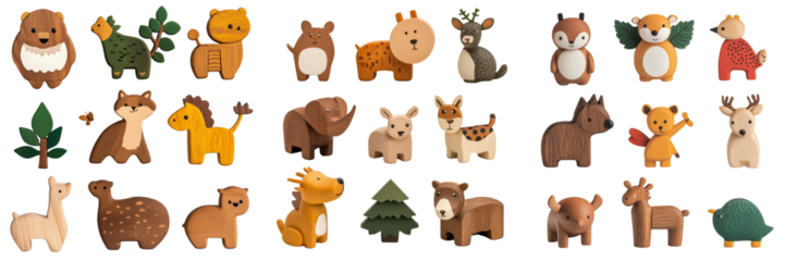 Close-up of playful animal figurines on a transparent indoor display