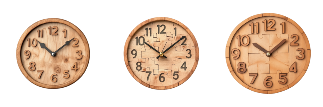 Wooden wall clocks on a transparent background home decor artistic minimalist
