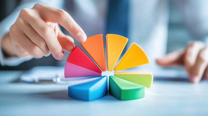 marketer pointing at colorful pie chart segments