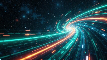 Obraz premium Abstract Cosmic Swirl Energetic Teal and Amber Light Trails in a Starry Void