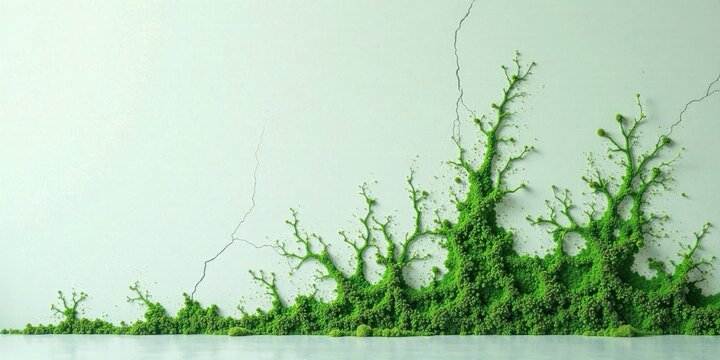 Wall-mounted moss art installation featuring organic growth patterns on a cracked surface, presenting a unique blend of nature and interior design.
