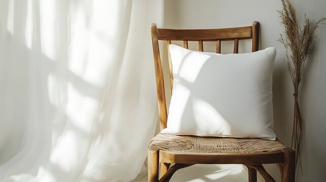 Mock up white clean screen display on cozy chair in bright room minimalist design concept