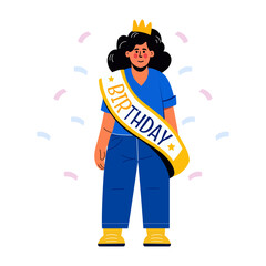 A flat character illustration of a birthday girl 