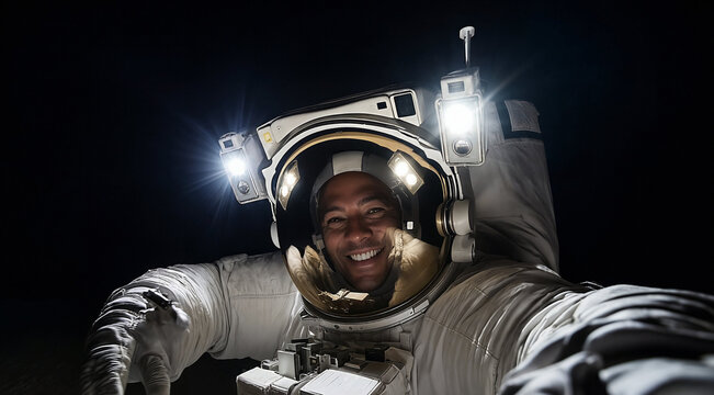 smiling astronaut taking a selfie