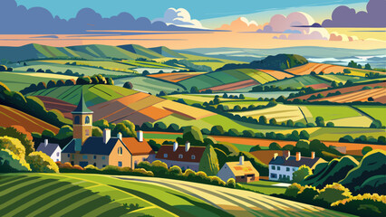 Naklejka premium Somerset countryside to Hinkley Point from Quantocks in HDR