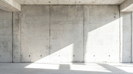 Sunlight illuminates empty concrete room.