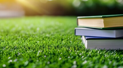 Books on Lush Green Grass - A Peaceful Outdoor Scene