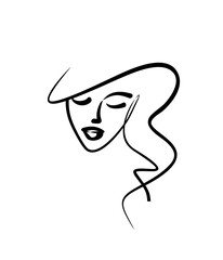 hairstyle logo for beauty salon. lush curls of hair, makeup. icon - face of a beautiful girl, concept cosmetology