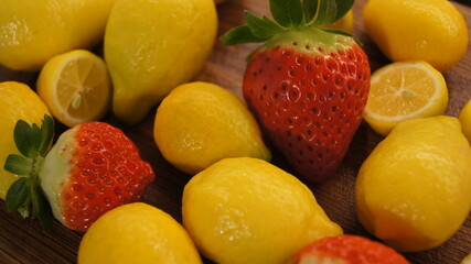 Mini Sicilian lemon and Basilicata strawberries, sweet mini lemon and ripe strawberries, seasonal...