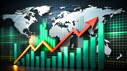 graph on the world map, gdp business concept gdp gross domestic product. Financial market chart. Gross domestic product. Economic growth concept