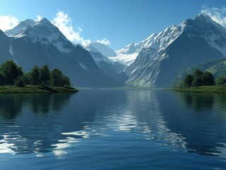 Naklejka premium Serene mountain landscape with clear blue water and reflections