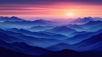 Fototapeta premium Mountain sunrise illuminates purple and blue landscape