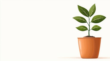 Obraz premium Fresh Green Plant Growing in a Simple Orange Pot on a Minimalist Background