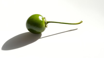 Green Pepper with Stem on a White Background