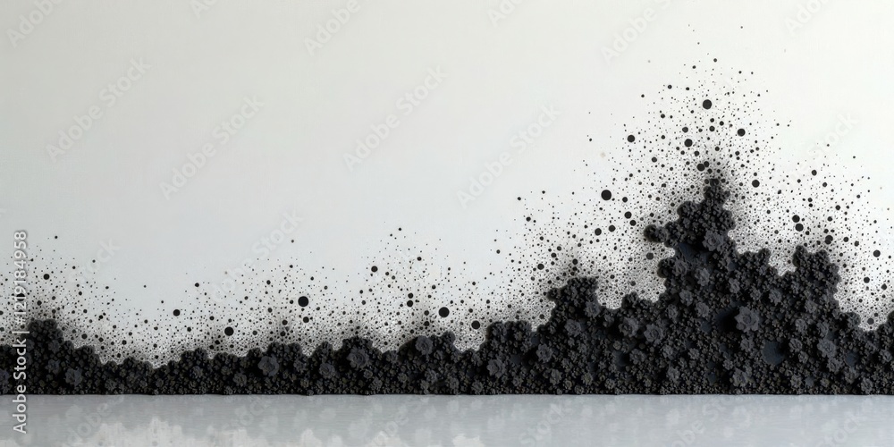 Aufkleber abstract monochromatic textured landscape featuring dark organic forms and scattered dots on a light