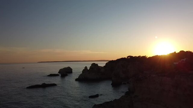 Aerial video above Gruta das Baratas Algarve Portugal