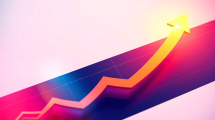 An upward-trending yellow line graph on a colorful backdrop, suggesting positive growth or progress. The colors include pinks, reds, yellows, and blues.