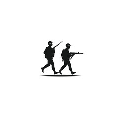 Silhouette of a marching soldier with a rifle on a white background