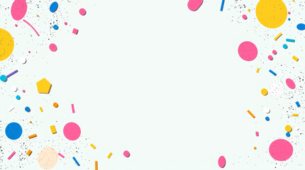 A confetti background with yellow, pink, and blue shapes against a white background provides a festive frame. This is likely a decorative element on a website page.
