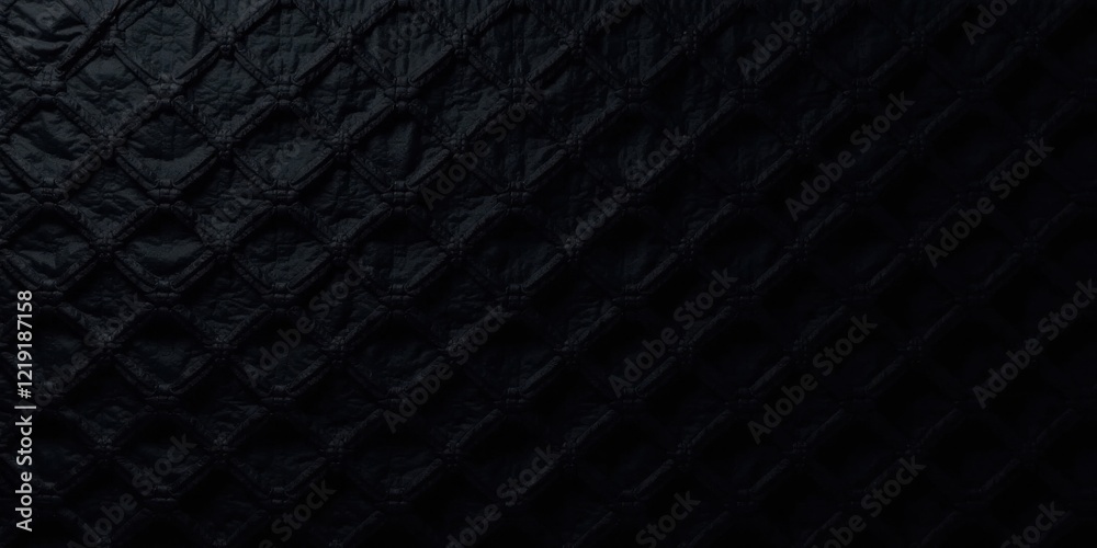 Poster Dark Diamond Patterned Textile Surface Texture  A Close-Up View of a Deep Black Fabric with Embossed Geometric Design