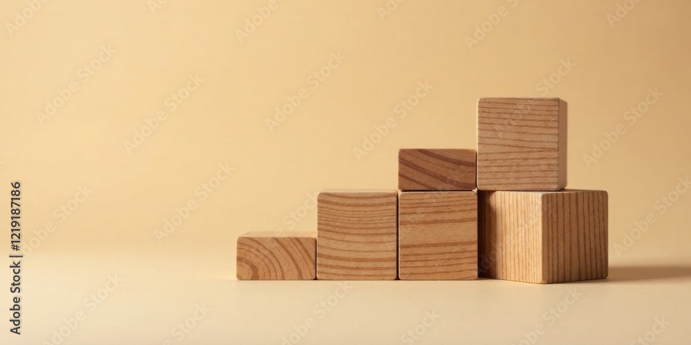 Poster ascending wooden blocks a minimalist composition of natural wood cubes arranged in a step-like forma