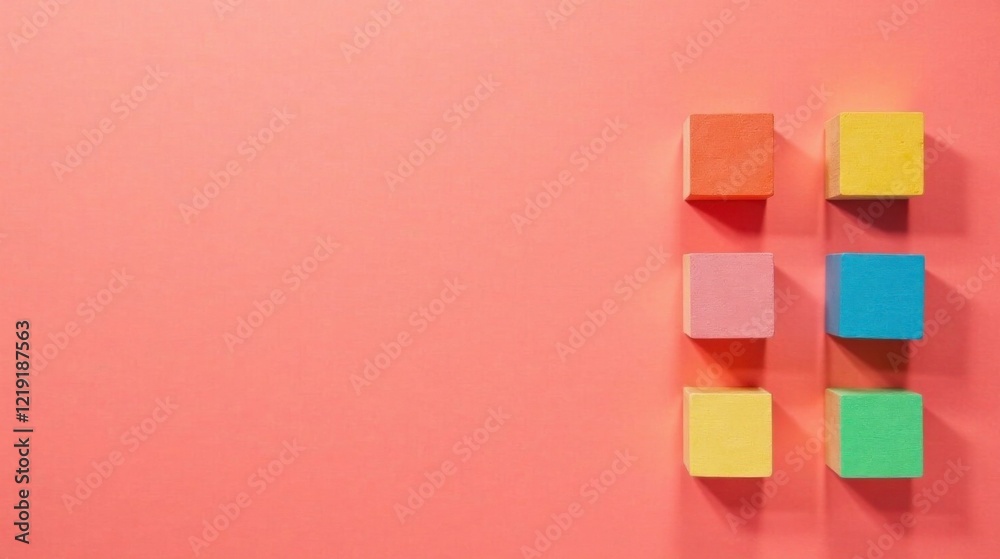 Poster Colorful Cubes Arranged on a Coral Background A Simple Yet Striking Image for Design Projects