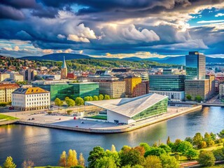 Fototapeta premium Oslo Opera House Skyline Panoramic View, Norway - Candid Photo