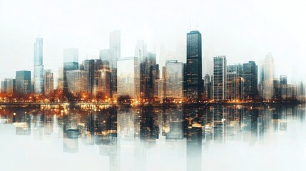 Fototapeta premium Stunning City Skyline at Night with Reflections