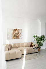 Cozy living room featuring a stylish sectional sofa and indoor plants