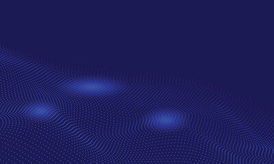 Dark blue halftone dotted abstract background, big data pattern, technology or futuristic visualization, waveform dot texture, music backdrop. ,Beautiful movement with glowing blurred particles.
