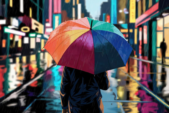 Pastel Rainy Night Illustration