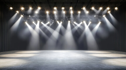 Television studio setup with spotlights, showcasing a professional production environment for live broadcasts and creative media projects.