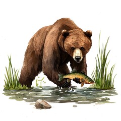 Obraz premium Bear catching fish in a stream wildlife photography nature scene outdoor environment close-up view adventure theme